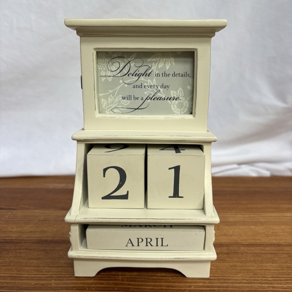 Hallmark Perpetual Desk Calendar Cream Resin Wood Look Vintage Decor